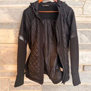 Athleta Black Quilted Hybrid Hooded Jacket